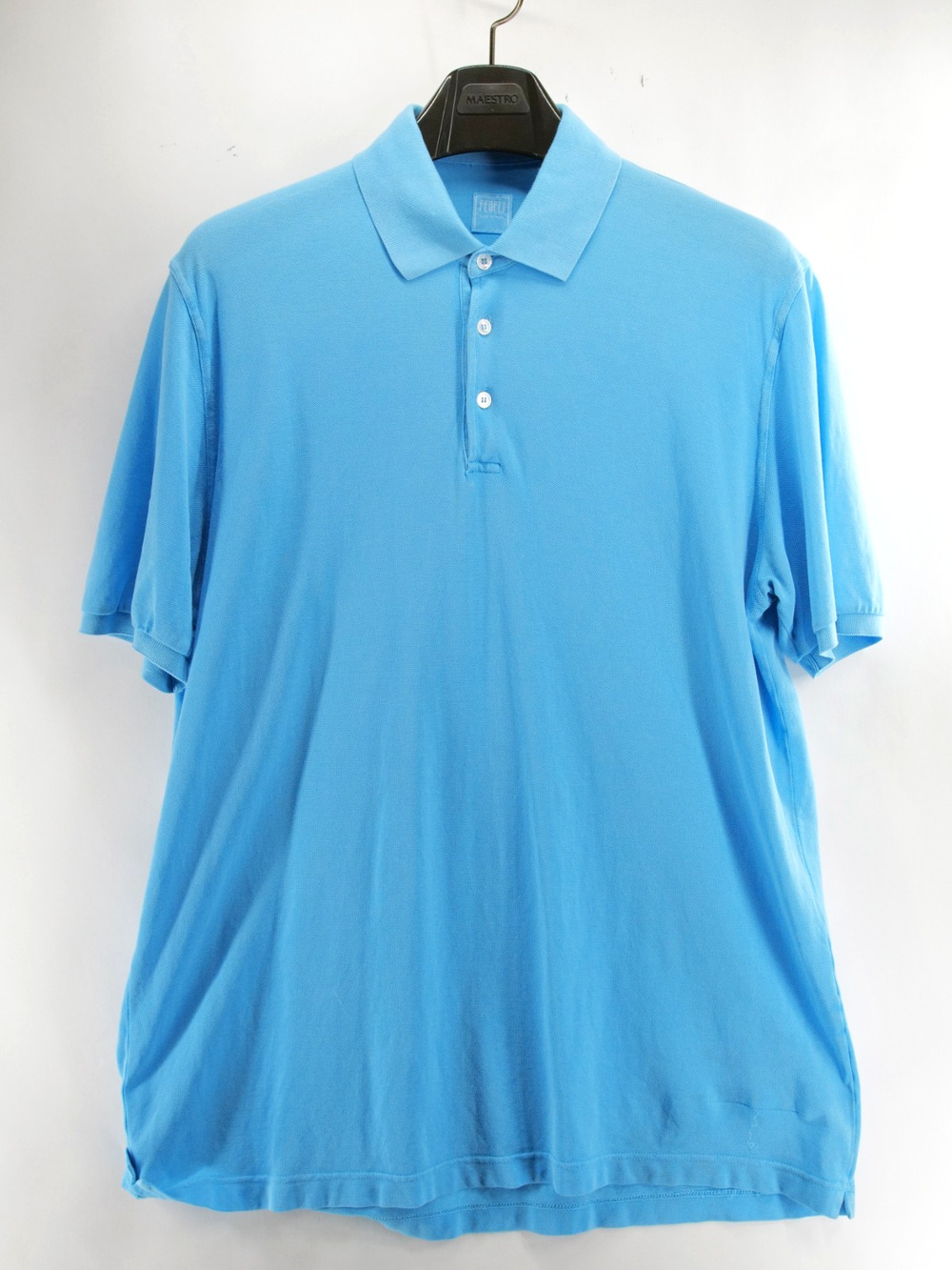 Fedeli Polo Shirt Mens Large Light Blue Collared Short Sleeve Made in Italy
